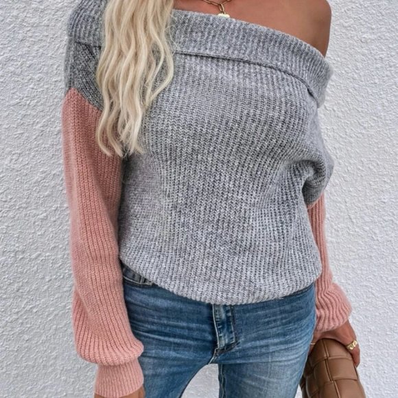 SHEIN Colorblock Off Shoulder Sweater Sz: M - Picture 2 of 9